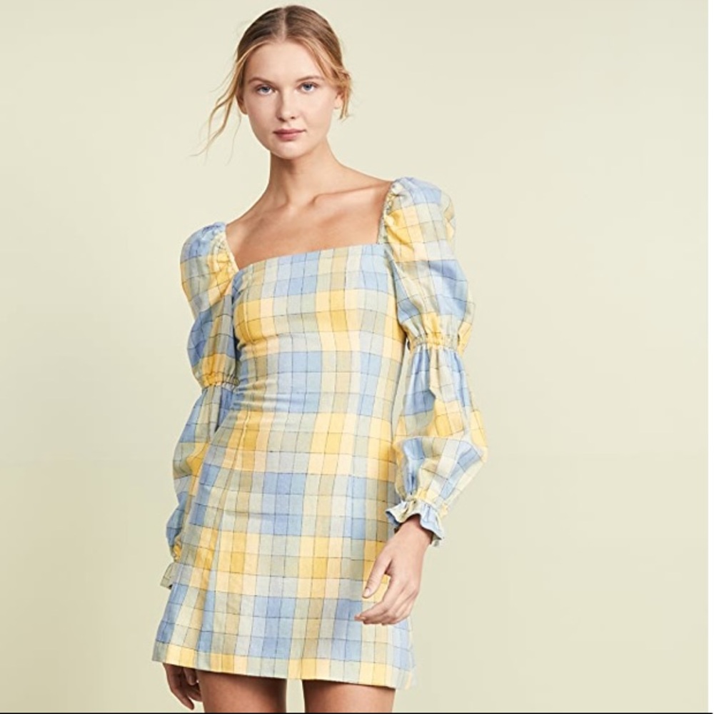 STAUD Heather Dress - Costal Blue Check